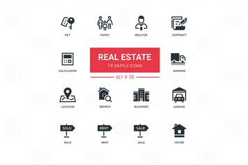 Business concept, real estate - line design icons