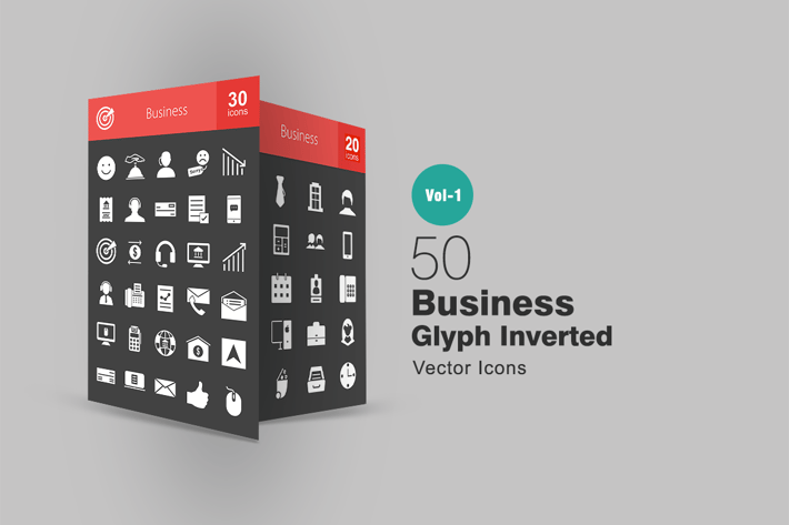 50 Business Glyph Inverted Icons