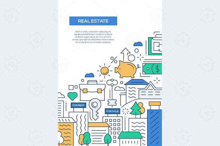 Real Estate - line design brochure poster template