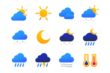 Weather types - set of flat design style icons