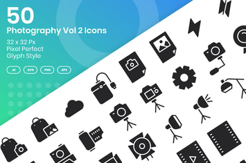 50 Photography Vol 2 Icons Set - Glyph