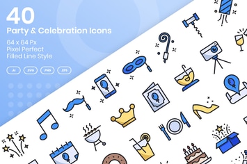 40 Party & Celebration Icons Set - Filled Line