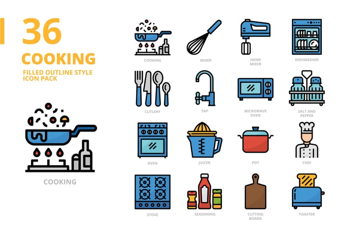 Cooking Filled Outline Style Icon Set