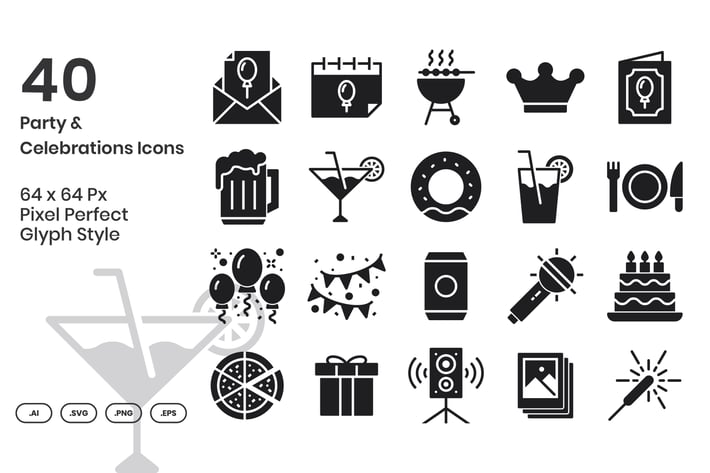 40 Party & Celebrations Icons Set - Line