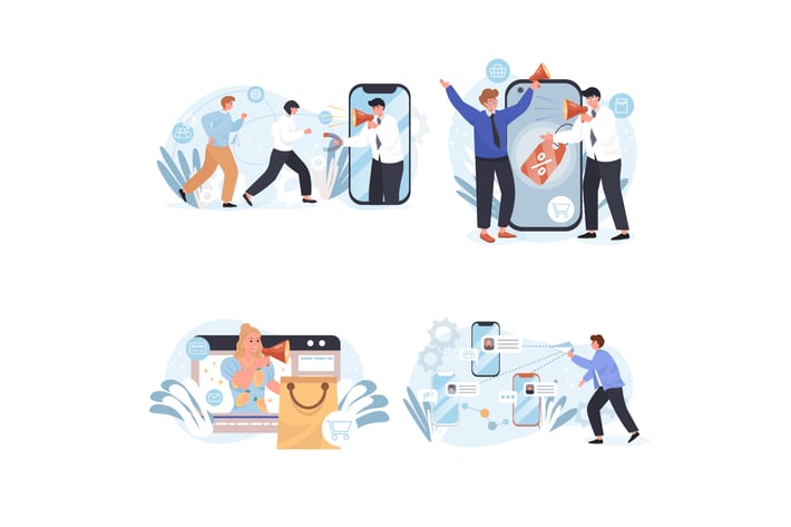 Different Types Of Marketing Concept Scenes Set