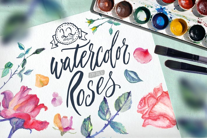 Watercolor Roses DIY pack