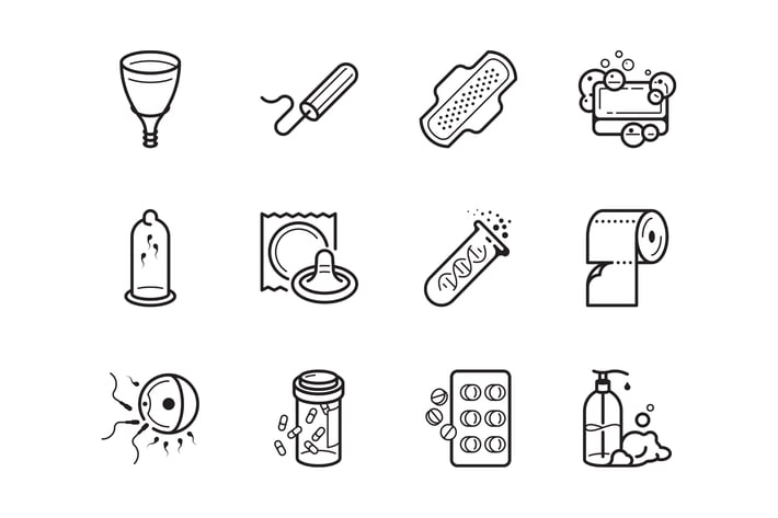 Gynaecology and hygiene icon set