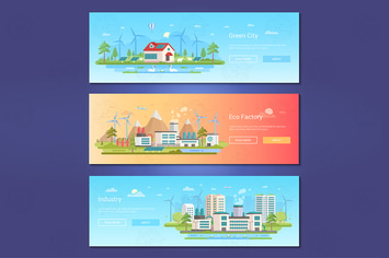 Green city - set of flat design style banners