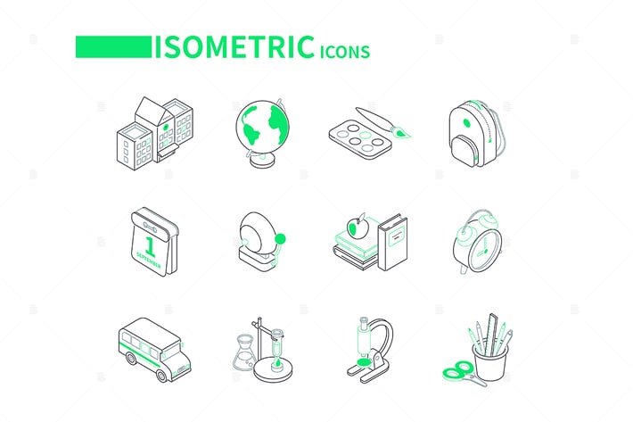 Back to School - Line Isometric Icons