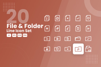 20 File & Folder Line Icon Set