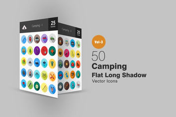 50 Camping Flat Shadowed Icons