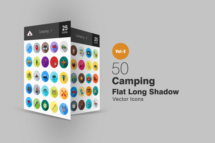 50 Camping Flat Shadowed Icons