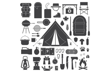 Hiking and Camping Outline Elements Set