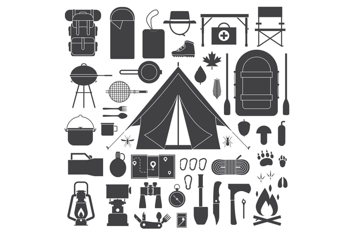 Hiking and Camping Outline Elements Set