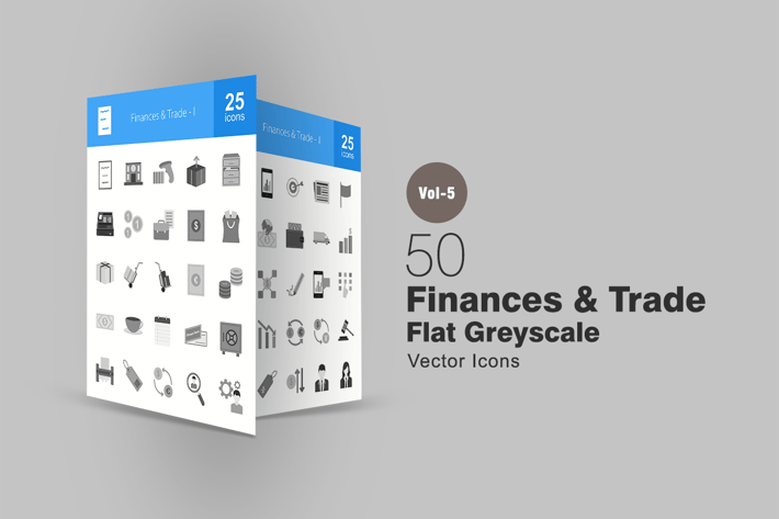 50 Finances & Trade Greyscale Icons