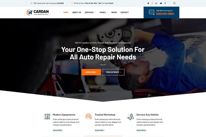 Cardan - Car Repair Services PSD Template