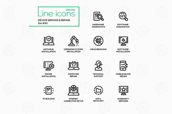 Device service & repair - vector line icons set