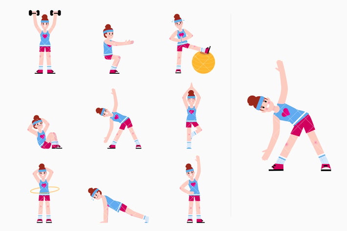 Woman doing a series of exercises. Workout routine