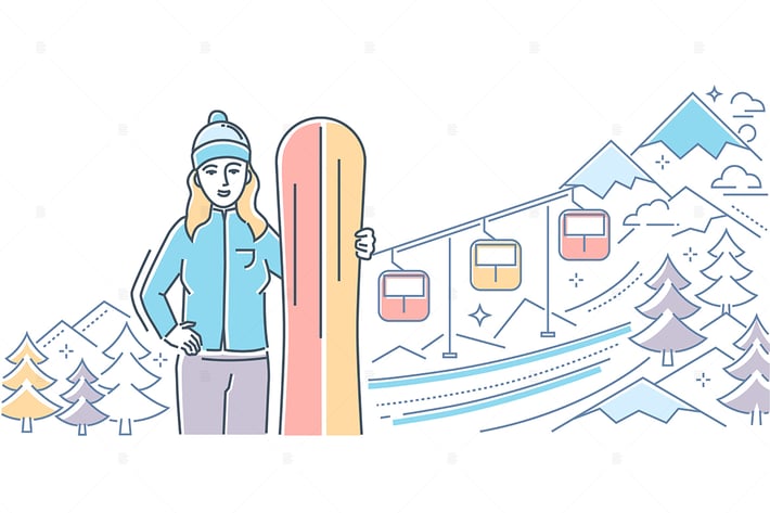 Ski resort - line design style illustration