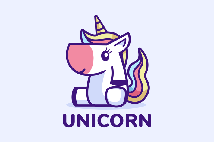 Cute Unicorn Sit Cartoon Logo Design