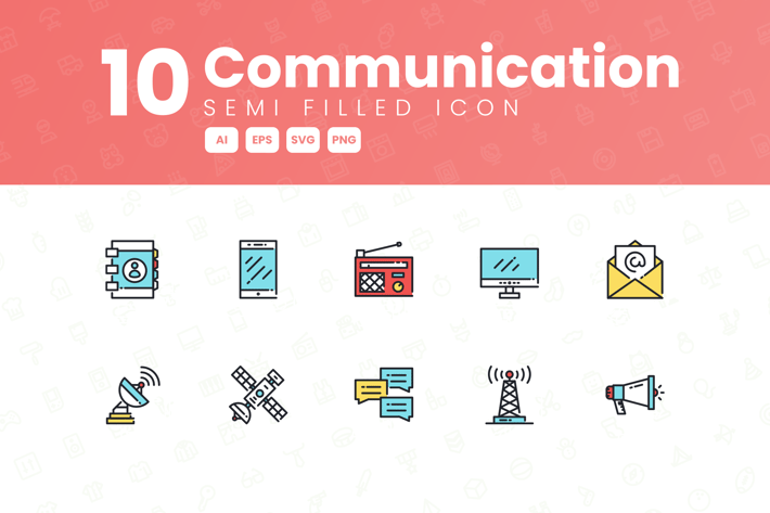 10 Communication Semi Filled Icon Collection