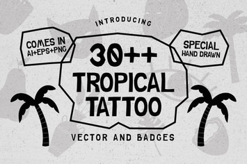 30++ TROPICAL TATTOO VECTOR & BADGES