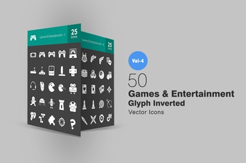 50 Games & Entertainment Glyph Inverted Icons