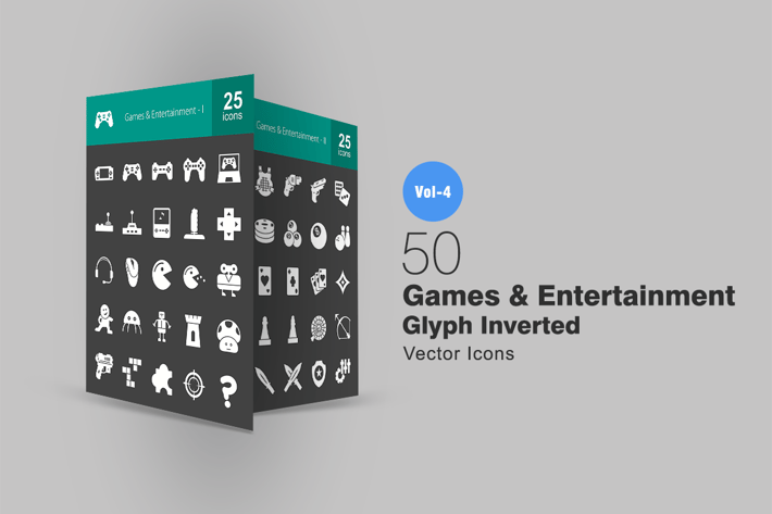 50 Games & Entertainment Glyph Inverted Icons