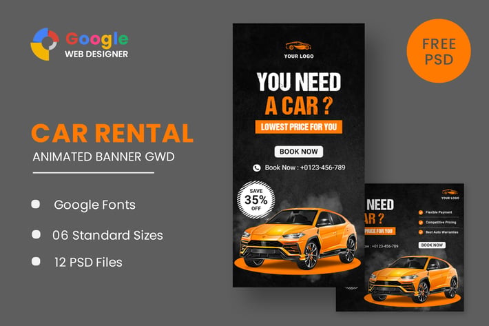 Rent A Car HTML5 Banner Ads GWD