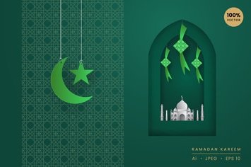 Ramadan kareem Paper Art Vector Card Vol.3