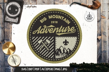 Mountain Camp Logo, Vintage Adventure Badge Patch