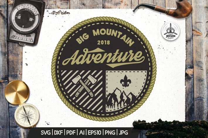 Mountain Camp Logo, Vintage Adventure Badge Patch
