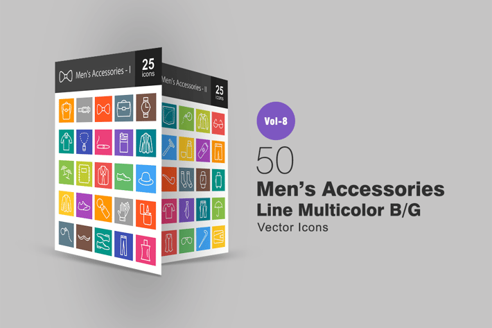 50 Men's Accessories Line Multicolor B/G Icons