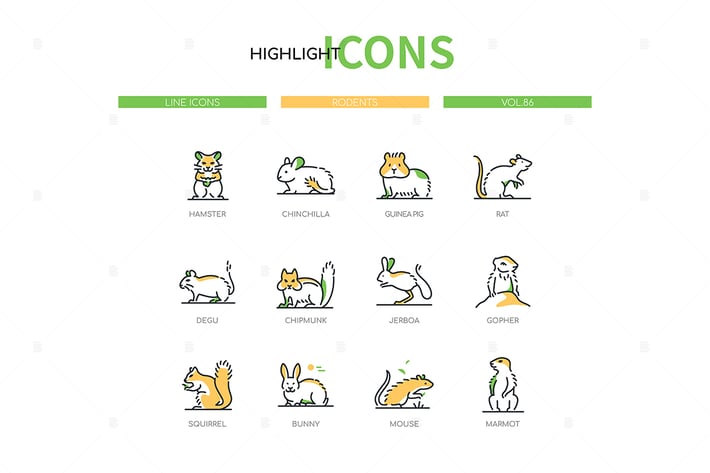 Rodents - Modern Line Design Style Icons Set