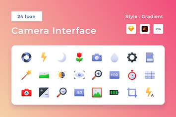 Camera Interface Gradient Icon Set
