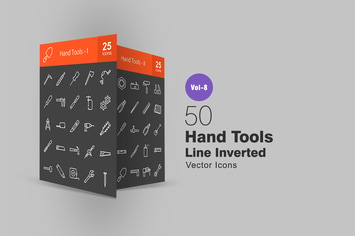 50 Hand Tools Line Inverted Icons