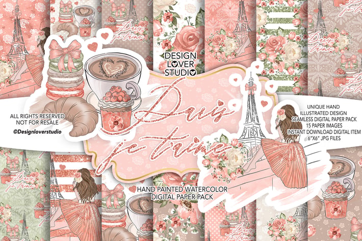 Paris je t'aime digital paper pack