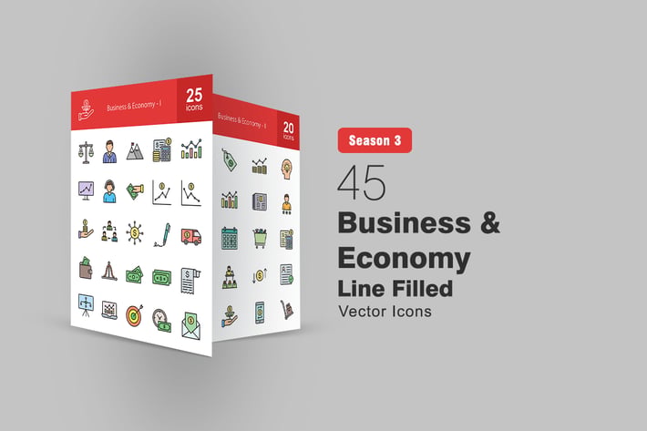 45 Business & Economy Filled Line Icons
