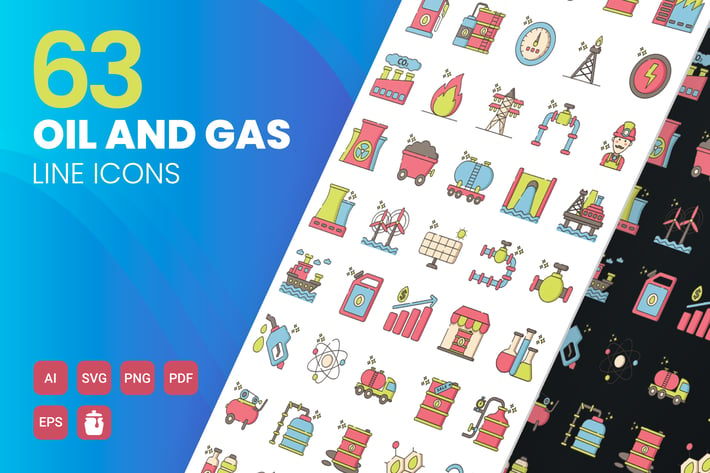 63 Oil & Gas Industry Line Icons