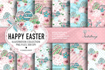 Happy Easter dragonfly digital paper pack