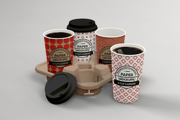 4-Cup Carrier Packaging Mockup