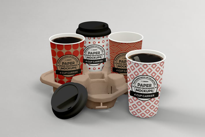 4-Cup Carrier Packaging Mockup