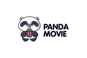 Cartoon Panda Wearing 3D Glasses with Popcorn Logo