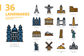 Landmarks Filled Outline Style Icon Set