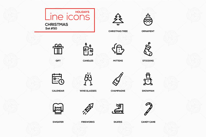 Holidays theme, Christmas - line design icons set