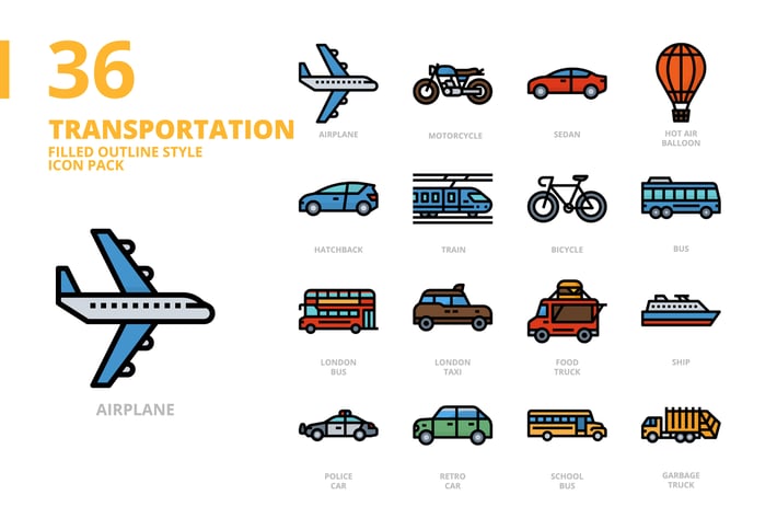 Transportation  Filled Outline Style Icon Set