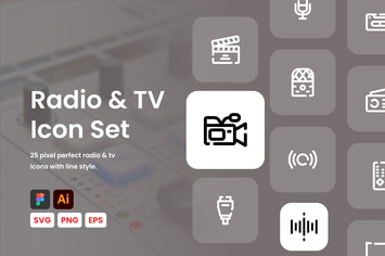 Radio & TV Line Icon Set