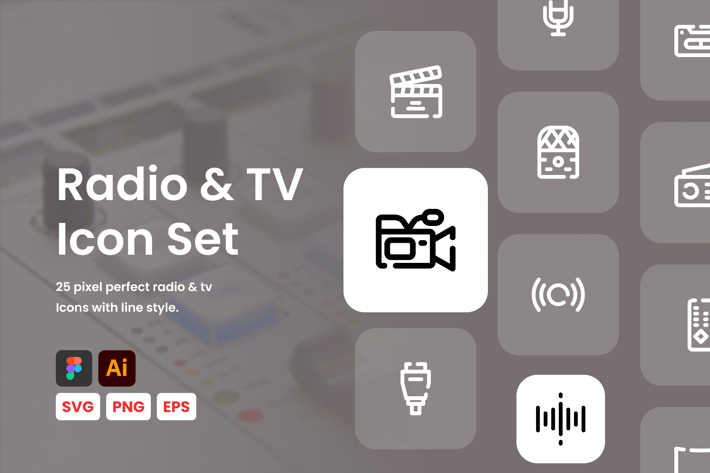 Radio & TV Line Icon Set