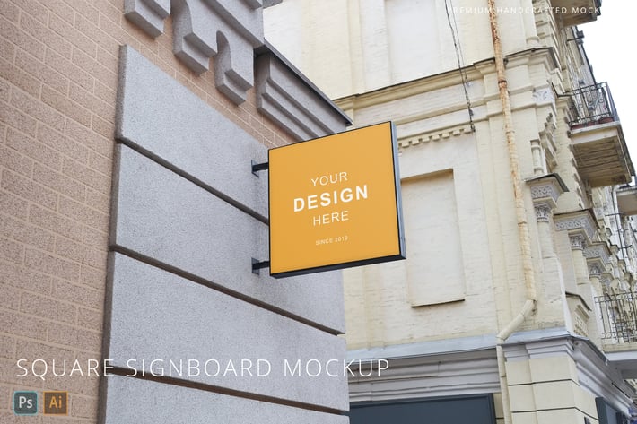Square Signboard Street Logo Mockup 