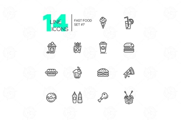 Fast Food Cafe Menu Icons Set
